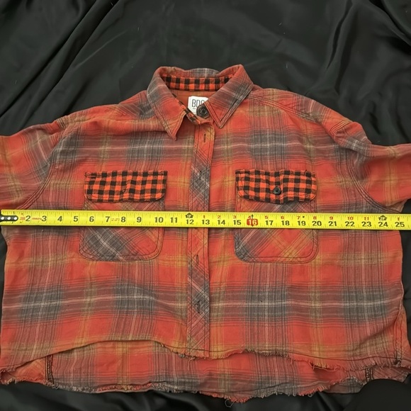 BDG Urban Outfitters Plaid Cropped Long Sleeve Blouse Orange Size XS - Picture 5 of 8